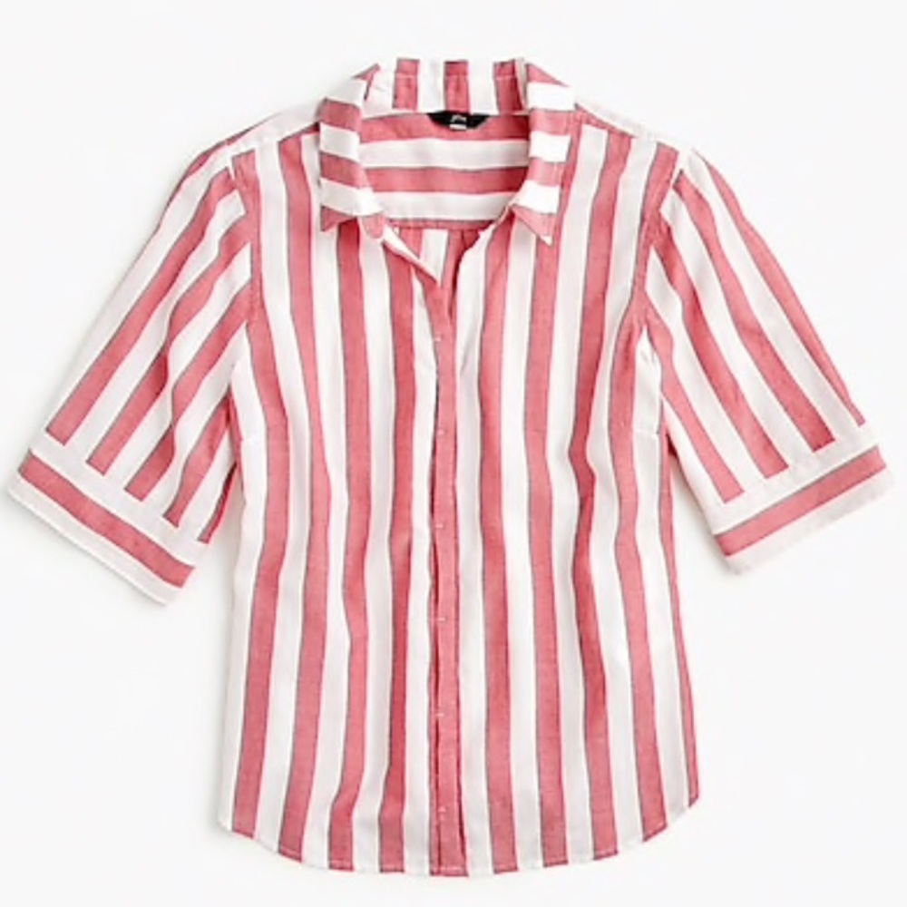 J. Crew Pink and White Striped Button-Up Shirt